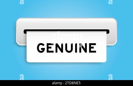 Banner coupon bianco con la parola Genuine from machine su sfondo blu Illustrazione Vettoriale