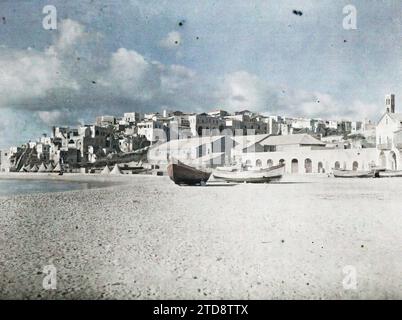 Jaffa, Palestina la città, vista dal mare, religione, trasporti, Habitat, architettura, Chiesa, Mare, oceano, tenda, Cristianesimo, barca, trasporti marittimi, panorama dell'area urbana, architettura religiosa, Palestina, Giaffa, Giaffa, Jaffa, 16/08/1918 - 16/08/1918, Castelnau, Paolo, 1918 - Medio Oriente, Egitto, Palestina, Chypre - Paul Castelnau (sezione fotografica dell'esercito) - (9 gennaio-6 ottobre), Autochrome, Photo, Glass, Autochrome, foto, positivo, orizzontale, dimensioni 9 x 12 cm Foto Stock