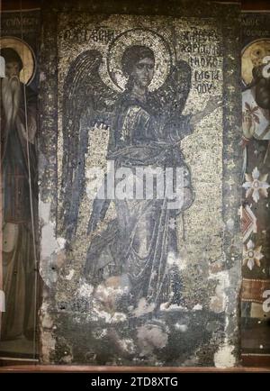 Monastero di Vatopedi, Grecia, religione, Arte, esseri umani, cristianesimo, Monastero, Arti decorative, essere soprannaturale, Mosaico, monte Athos, Vatopédi, Mosaico dell'Annunciazione, Mont Athos, 01/09/1918 - 30/09/1918, Cuville, Fernand, 1918 - Grecia - Fernand Cuville - (settembre), Autochrome, Photo, Glass, Autochrome, foto, positiva Foto Stock