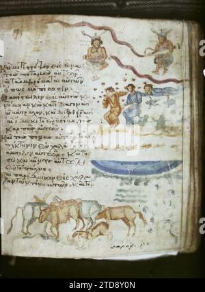 Il Monastero dei Pantocratori, Grecia, animali, religione, Arte, animale rappresentato, animale fantastico, cristianesimo, calligrafia, monastero, disegno, Monte Athos, Pantokrator, manoscritto n°, Mont Athos, 01/09/1918 - 30/09/1918, Cuville, Fernand, 1918 - Grecia - Fernand Cuville - (settembre), Autochrome, Photo, Glass, Autochrome, foto, positiva Foto Stock