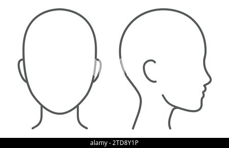 Diagramma del profilo della faccia vuota e della testa. Modello testa unisex per infografica medica. Illustrazione vettoriale isolata. Illustrazione Vettoriale