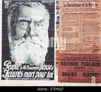 Parigi, Francia manifesti del Partito socialista (SFIO) per le elezioni legislative del novembre 1919, HD, registrazione, informazione, vita politica, Art, esiste in alta definizione, poster, partito politico, elezione, investitura, socialismo, comunismo, disegno, Francia, Parigi, manifesti per le elezioni legislative, Parigi, 14/11/1919-14/11/1919, Léon, Auguste, fotografo, Autochrome, foto, vetro, Autochrome, foto, positivo, orizzontale, dimensioni 9 x 12 cm Foto Stock