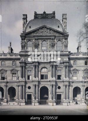 Parigi (1° arr.), Francia il padiglione Richelieu del Palais du Louvre, Habitat, architettura, Museo, architettura civile pubblica, terrazza, Arco, sala giochi, decorazioni scolpite, Galleria, Palazzo, Castello, Francia, Parigi, il Louvre, padiglione Richelieu, Louvre, 22/03/1920 - 22/03/1920, Léon, Auguste, fotografo, Autochrome, foto, vetro, Autochrome, foto, positivo, verticale, dimensioni 9 x 12 cm Foto Stock