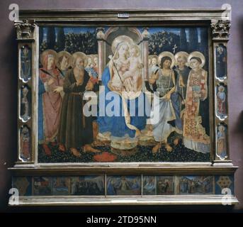 Parigi (i arr.), Francia la Vergine, il bambino e i Santi (scuola di fra Angelico?), Museo del Louvre, religione, Arte, Museo, cristianesimo, pittura, Francia, Parigi, Museo del Louvre: la Vergine, il bambino e i Santi (scuola Beato Angelico), Louvre, 31/05/1920 - 31/05/1920, Léon, Auguste, fotografo, Autochrome, foto, vetro, Autochrome, foto, positivo, orizzontale, dimensioni 9 x 12 cm Foto Stock