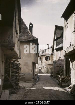 Obernai, Francia, Habitat, architettura, carrello, strada asfaltata, strada, distretto, dilapidazione, condizioni non igieniche, Francia, Obernai, Dietricht Gasse, Obernai, 17/07/1920 - 17/07/1920, Léon, Auguste, fotografo, 1920 - Alsazia - Auguste Léon (juillet), Autochrome, foto, vetro, Autochrome, foto, positiva Foto Stock