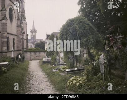 Obernai, Francia, religione, Habitat, architettura, Chiesa, Cimitero, Cristianesimo, Torre, architettura funeraria, architettura religiosa, Francia, Obernai, Cimitero, Obernai, 17/07/1920 - 17/07/1920, Léon, Auguste, fotografo, 1920 - Alsazia - Auguste Léon (juillet), Autochrome, Photo, Glass, Autochrome, foto, positiva Foto Stock