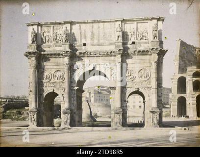 Roma, Italia Arco di Costantino, Habitat, architettura, Arte, vestige archeologico, arco, sala giochi, arco, antichità, decorazioni scolpite, Italia, Roma, Arco di Costantino e Colosseo sulla destra, Roma, 01/08/1918 - 31/08/1918, Cuville, Fernand, 1918 - Italia - Fernand Cuville - (marzo-agosto), Autochrome, Photo, Glass, Autochrome, foto, positivo, orizzontale, dimensioni 9 x 12 cm Foto Stock