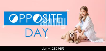 Banner per il giorno opposto con piccolo veterinario su sfondo rosa Foto Stock