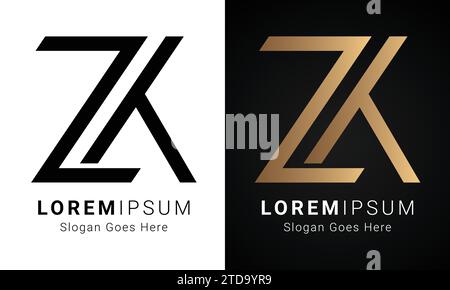 Design esclusivo con logo monogramma ZK o KZ con lettera di testo Illustrazione Vettoriale