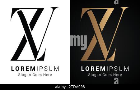 Design con logo monogramma Luxury iniziale ZV o VZ Text Letter Illustrazione Vettoriale