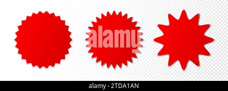 Una serie di badge pubblicitari rossi su sfondo bianco. Illustrazione Vettoriale