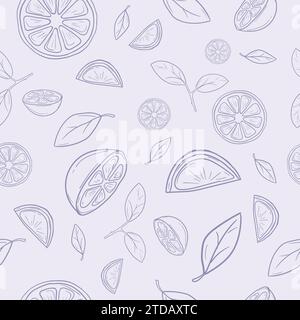 Motivo vettoriale senza cuciture per avvolgere la carta con foglie di arancia frutta su sfondo chiaro Illustrazione Vettoriale