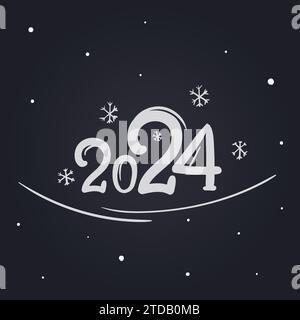 Lettere vettoriali per il nuovo anno 2024. Illustrazione disegnata a mano per logo e cartolina Illustrazione Vettoriale