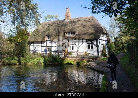 I visitatori del mulino Fulling sul fiume Alre a New Alresford, in precedenza un mulino utilizzato per la cottura della lana di pecora. Hampshire, Regno Unito Foto Stock