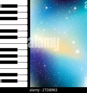 Tasti del piano. Sfondo dell'universo. Moonlight, notte stellata. Illustrazione Vettoriale