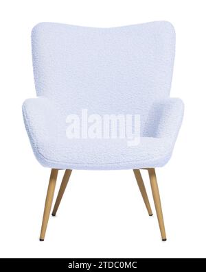 Una comoda poltrona color lavanda isolata su bianco Foto Stock