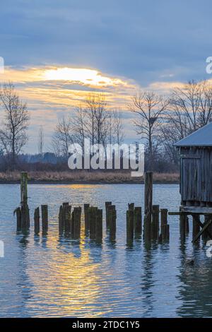 Sole pomeridiano al Britannia Ship Yard a Steveston, British Columbia, Canada Foto Stock