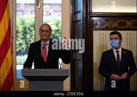 Barcellona, 09/28/2021. Il presidente del Parlamento, Laura Borrás, riceve l'ex presidente Quim Torra insieme a Pere Aragonés e membri del Consiglio di amministrazione del Parlamento della Catalogna. Foto: Inés Baucells. ARCHDC. Crediti: Album / Archivo ABC / Inés Baucells Foto Stock