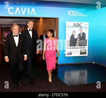 Madrid, 07/07/2022. Presentazione dei premi Mariano de Cavia, Luca de Tena e Mingote, da parte del re Felipe ad Andrés Trapiello, Inés Artajo ed Emilio Morenatti. Foto: Ernesto Agudo. ARCHDC. Crediti: Album / Archivo ABC / Ernesto Agudo Foto Stock