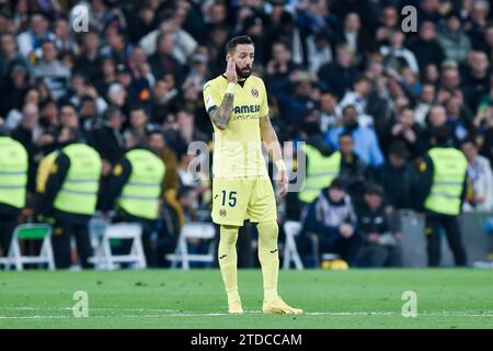 Madrid, Spagna. 17 dicembre 2023. Jose Luis Morales del Villareal reagisce durante la partita di calcio della Liga tra il Real Madrid e il Villareal CF a Madrid, in Spagna, il 17 dicembre 2023. Crediti: Gustavo Valiente/Xinhua/Alamy Live News Foto Stock