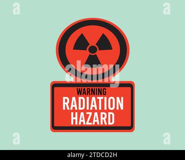 Segnale di pericolo radiazioni rosso/nero. Adesivo vettore pericolo di fallout nucleare isolato. Illustrazione Vettoriale