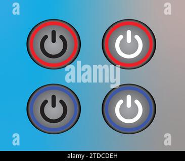 Set di icone del simbolo di accensione e spegnimento del pulsante di accensione. Adesivo isolato modificabile con vettore di design semplice Illustrazione Vettoriale