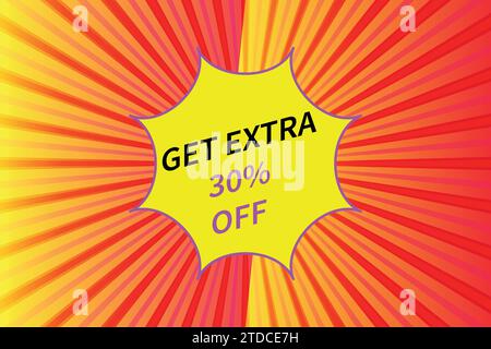 Sconto del 30% sulle opere d'arte pop su uno sfondo fumettistico. Illustrazione Vettoriale