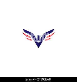 Design semplice con logo V Eagle. Vettore uccello lettera V. Illustrazione Vettoriale