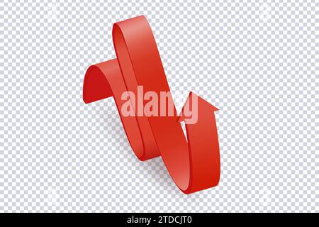 Freccia rossa curva astratta. Grafici concettuali creativi dei movimenti di mercato, infografiche. Freccia curva rossa con ombra su trasparente. Notizie di borsa di negoziazione impu Illustrazione Vettoriale