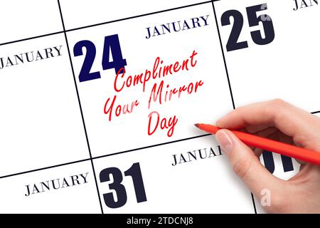 24 gennaio. Testo scritto a mano per completare il Mirror Day della data del calendario. Segnatevi la data. Vacanze. Concetto di giorno dell'anno. Foto Stock