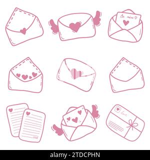 Set di elementi rosa. Set di lettere con cuori Illustrazione Vettoriale