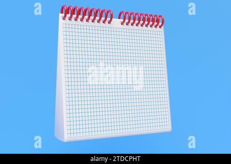 3D ilustration Calendario da tavolo vuoto , quaderno a fogli mobili su sfondo blu. Concetto di design mockup. Rendering 3D. Foto Stock