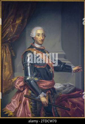 Ritrato del Rey Carlos III, copia de Barón Calzado del Original de Mengs, Museo Militar de Menorca, antiguo cuartel de Cala Corb, plaza Central de es Foto Stock