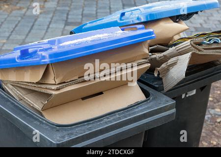 Il cartone è stato messo nel cestino della carta Foto Stock