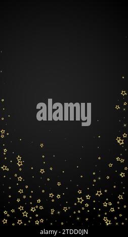 Stelle scintillanti sparse in modo casuale, volando, cadendo giù, fluttuando. Concetto di festa di Natale. Illustrazione vettoriale Festive Stars su sfondo nero. Illustrazione Vettoriale