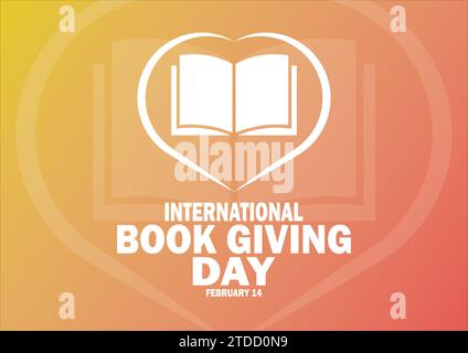 Giornata internazionale di donazione di libri. Illustrazione vettoriale. 14 febbraio. Adatto per biglietti d'auguri, poster e striscioni. Illustrazione Vettoriale