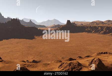 Paesaggio marziano con crateri e lunari, rendering 3d. Foto Stock