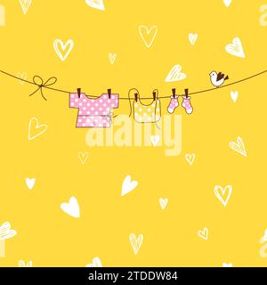 Biglietto d'invito giallo Baby Shower con spazio fotocopie Illustrazione Vettoriale