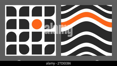 Set di pattern primitivi all'avanguardia. Forme e onde astratte e ingenue in uno stile brutale e alla moda. Design minimalista primitivo. Stampa geometrica Bauhaus in nero e rosso. Illustrazione vettoriale. Illustrazione Vettoriale