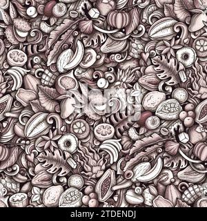 Cartoon Doodles Tropical Fruits pattern senza cuciture Illustrazione Vettoriale