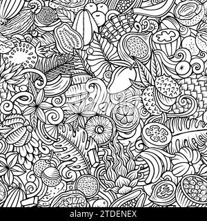 Cartoon Doodles Tropical Fruits pattern senza cuciture Illustrazione Vettoriale