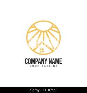 Logo Sun Homes linea di design vettoriale Vector. Immagine vettoriale del design della linea del tetto della casa all'alba Illustrazione Vettoriale