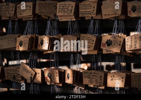 EMA tavolette votive in legno nel santuario Meiji, Tokyo, Honshu, Giappone, Asia Foto Stock