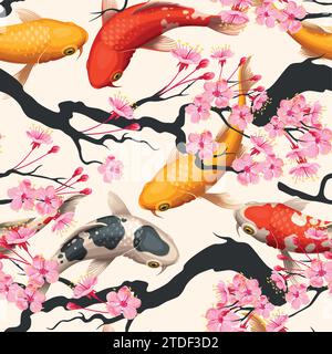 Pesce Koi e sakura senza cuciture Illustrazione Vettoriale
