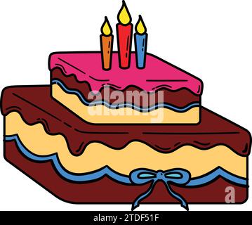 Torta di compleanno con icona torta di candele. Simbolo della festa, compleanno. Torta natalizia con una candela. Illustrazione vettoriale isolata. grafica, gustosa. Illustrazione Vettoriale