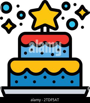 Torta di compleanno con icona torta di candele. Simbolo della festa, compleanno. Torta natalizia con una candela. Illustrazione vettoriale isolata. grafica, gustosa. Illustrazione Vettoriale