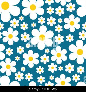 Motivo camomilla senza cuciture, stampa floreale vettoriale in stile ingenuo Illustrazione Vettoriale