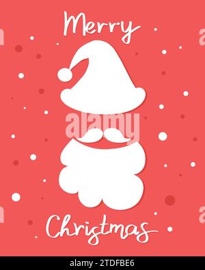 Buona citazione natalizia con cappello, barba e baffi di Babbo Natale su sfondo rosso. Illustrazione vettoriale Illustrazione Vettoriale