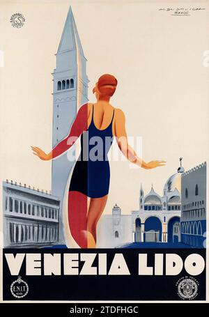 Poster di viaggio d'epoca Venezia Lido - ENIT - opere d'arte Dudovich e Nizzoli, anni '1930 Foto Stock