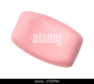 La vista dall'alto dello splendido sapone rosa per fare il bagno è isolata su sfondo bianco con il percorso di ritaglio. Foto in primo piano Foto Stock